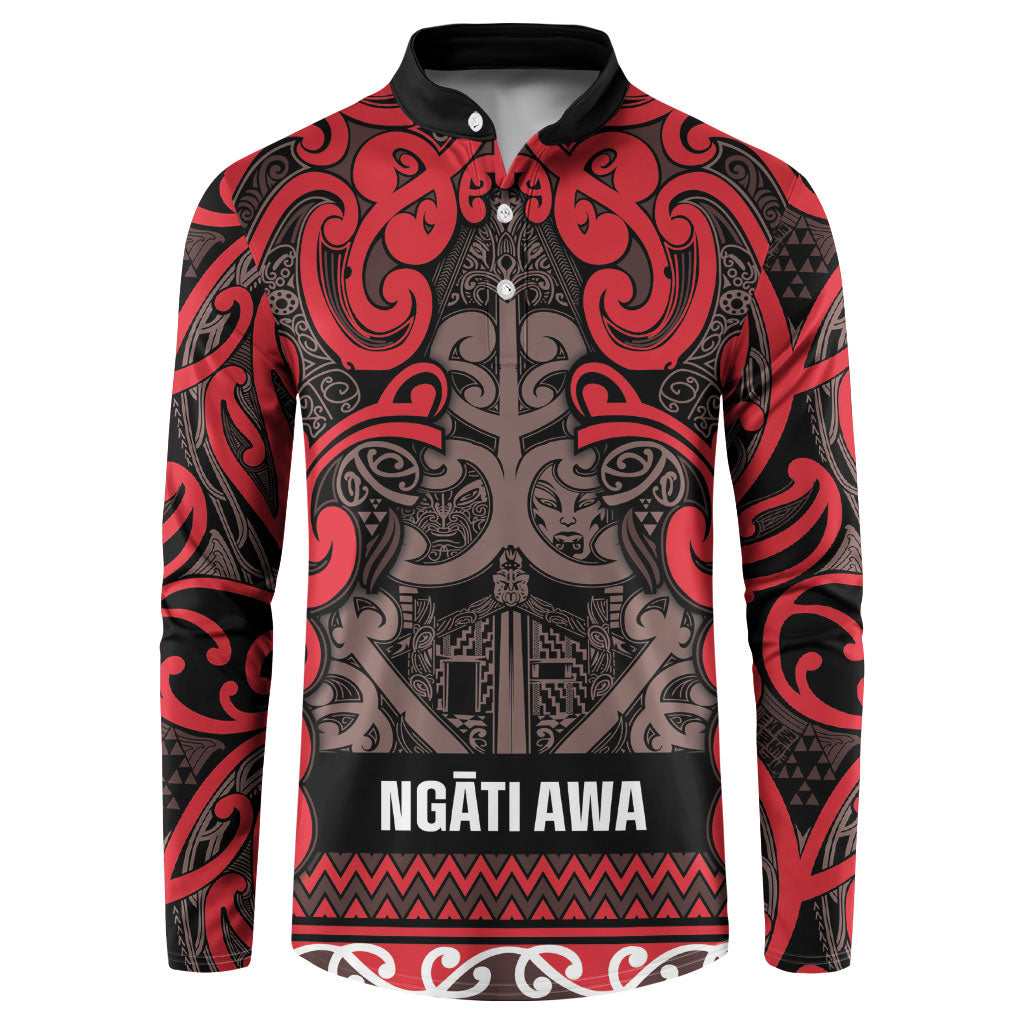 Aotearoa Iwi Ngati Awa Button Sweatshirt Maori Wharenui House Tribal Pattern LT9 Red - Polynesian Pride