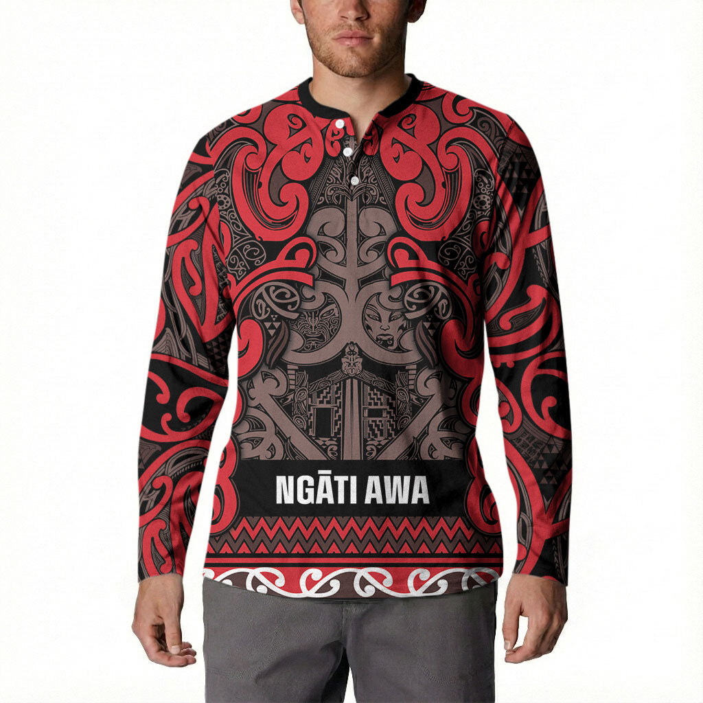 Aotearoa Iwi Ngati Awa Button Sweatshirt Maori Wharenui House Tribal Pattern LT9 - Polynesian Pride