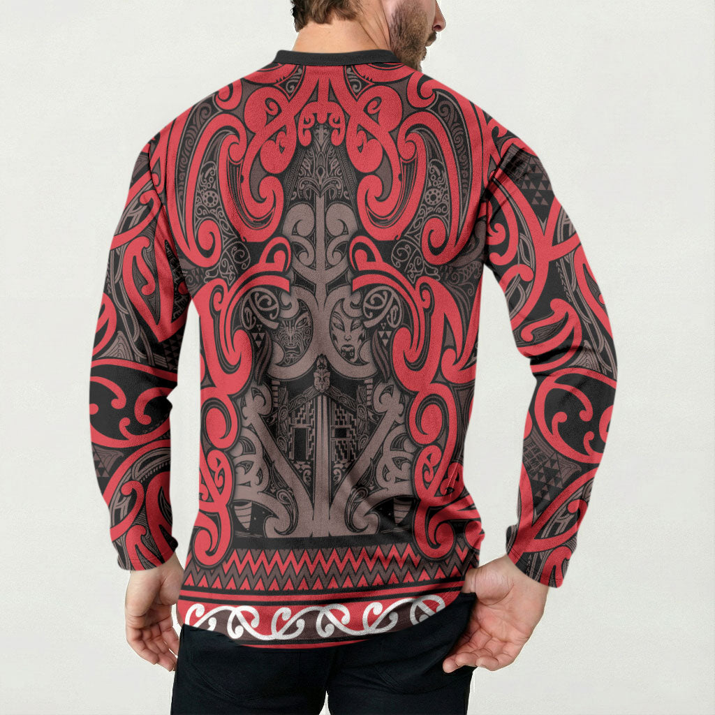 Aotearoa Iwi Ngati Awa Button Sweatshirt Maori Wharenui House Tribal Pattern LT9 - Polynesian Pride