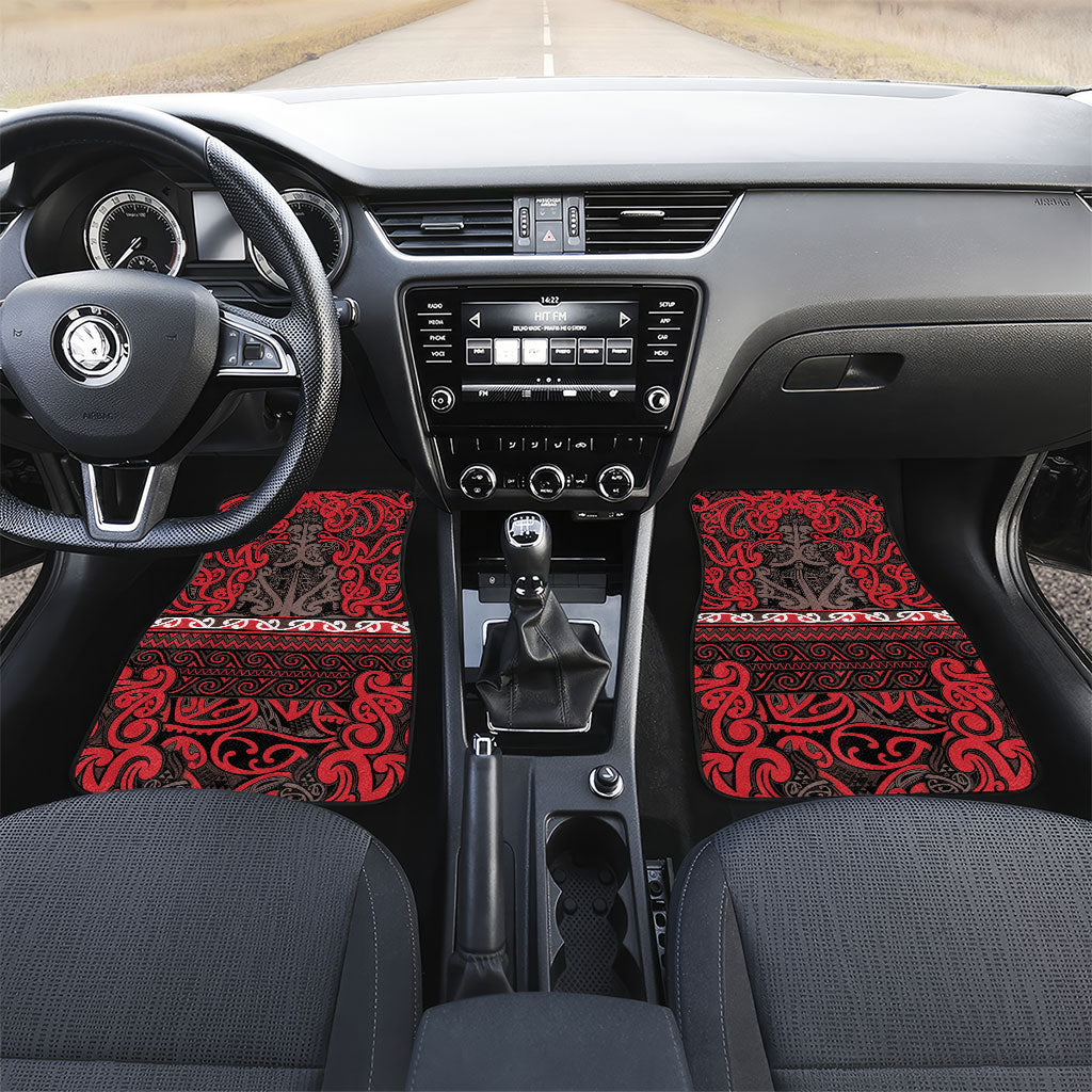 Aotearoa Iwi Ngati Awa Car Mats Maori Wharenui House Tribal Pattern LT9 Set 2pcs - Front Red - Polynesian Pride
