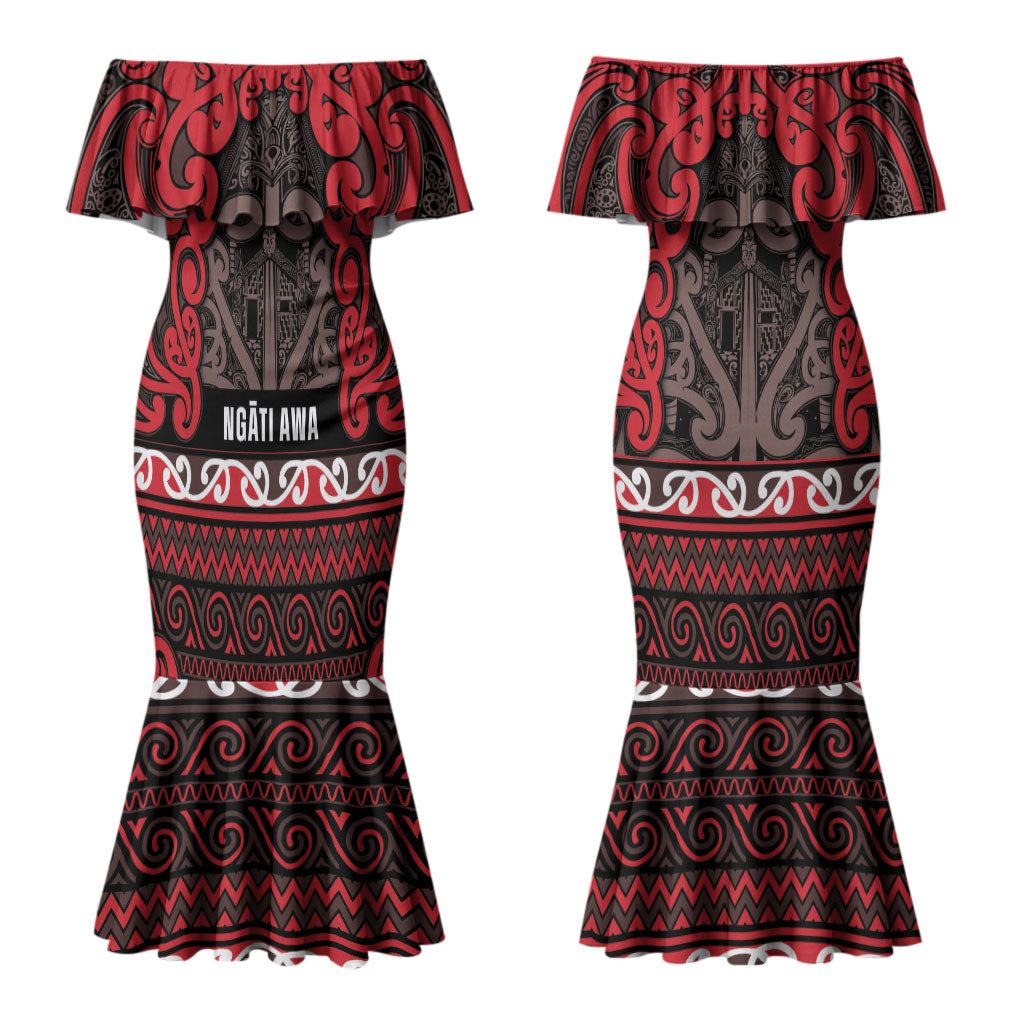 Aotearoa Iwi Ngati Awa Couples Matching Mermaid Dress and Long Sleeve Button Shirt Maori Wharenui House Tribal Pattern LT9 - Polynesian Pride