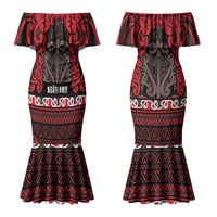 Aotearoa Iwi Ngati Awa Couples Matching Mermaid Dress and Long Sleeve Button Shirt Maori Wharenui House Tribal Pattern LT9 - Polynesian Pride