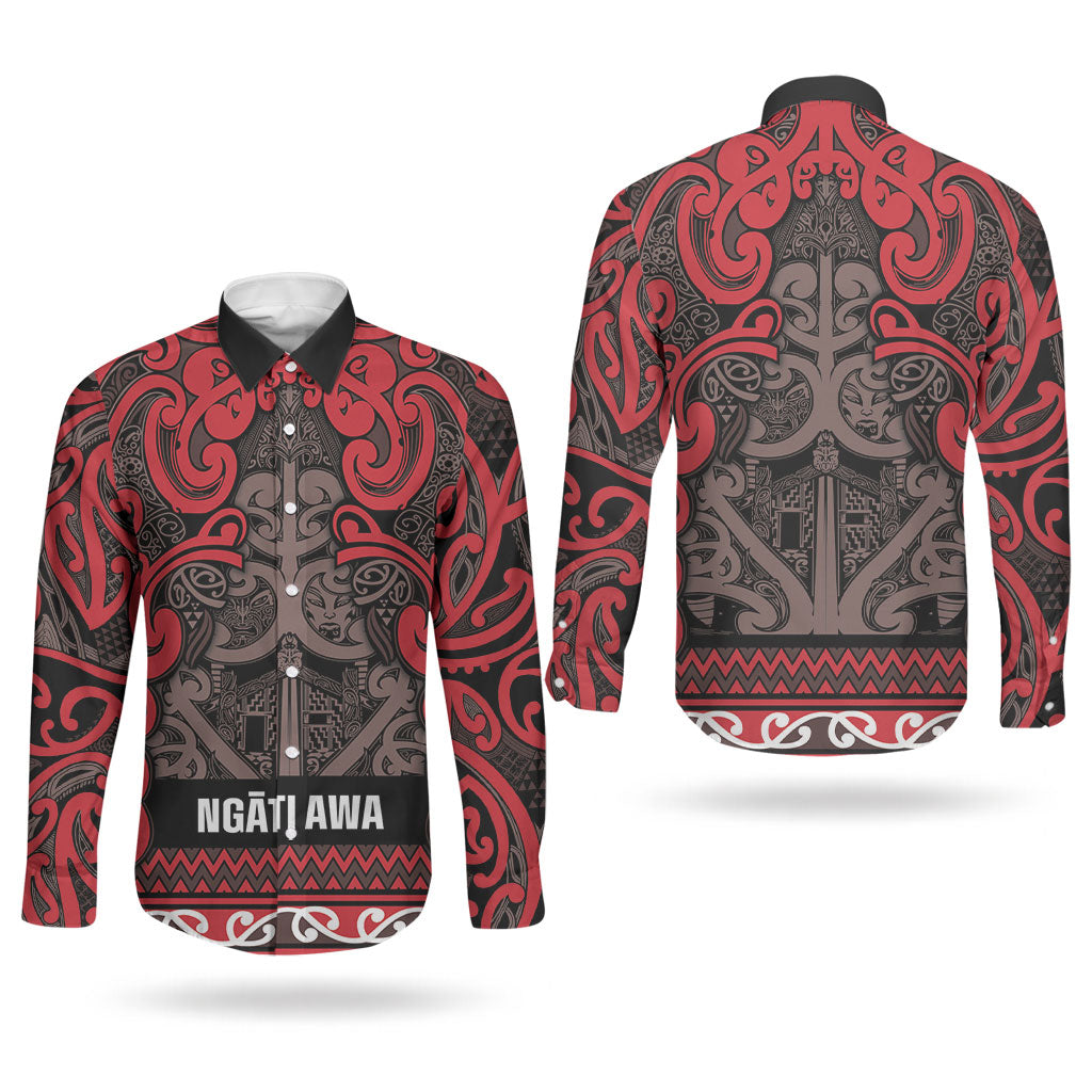 Aotearoa Iwi Ngati Awa Couples Matching Tank Maxi Dress and Long Sleeve Button Shirt Maori Wharenui House Tribal Pattern LT9 - Polynesian Pride