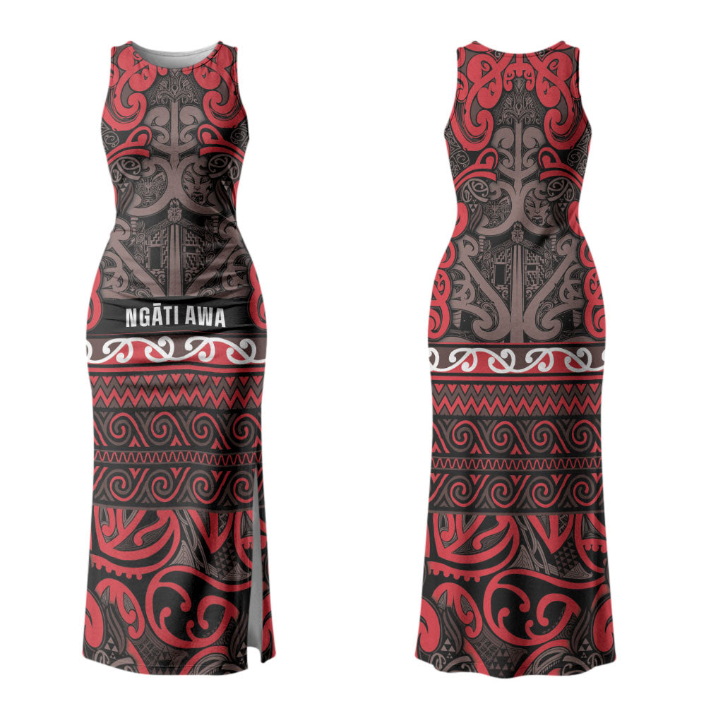 Aotearoa Iwi Ngati Awa Couples Matching Tank Maxi Dress and Long Sleeve Button Shirt Maori Wharenui House Tribal Pattern LT9 - Polynesian Pride