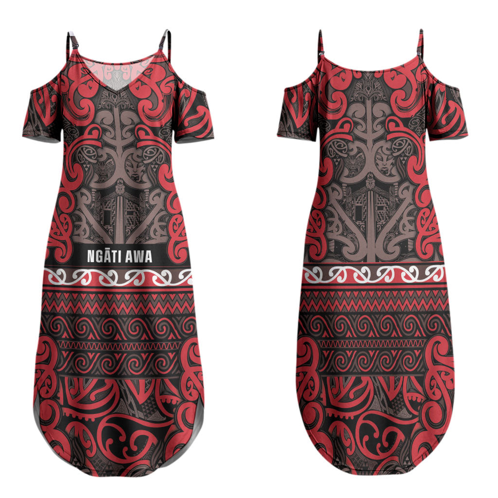 Aotearoa Iwi Ngati Awa Family Matching Summer Maxi Dress and Hawaiian Shirt Maori Wharenui House Tribal Pattern LT9 Mom's Dress Red - Polynesian Pride