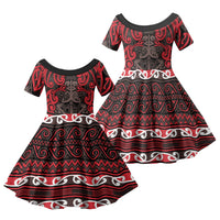 Aotearoa Iwi Ngati Awa Family Matching Summer Maxi Dress and Hawaiian Shirt Maori Wharenui House Tribal Pattern LT9 Daughter's Dress Red - Polynesian Pride