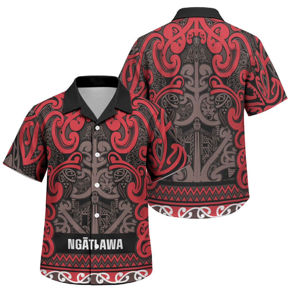 Aotearoa Iwi Ngati Awa Family Matching Tank Maxi Dress and Hawaiian Shirt Maori Wharenui House Tribal Pattern LT9 Son's Shirt Red - Polynesian Pride
