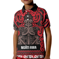 Aotearoa Iwi Ngati Awa Kid Polo Shirt Maori Wharenui House Tribal Pattern LT9 Kid Red - Polynesian Pride