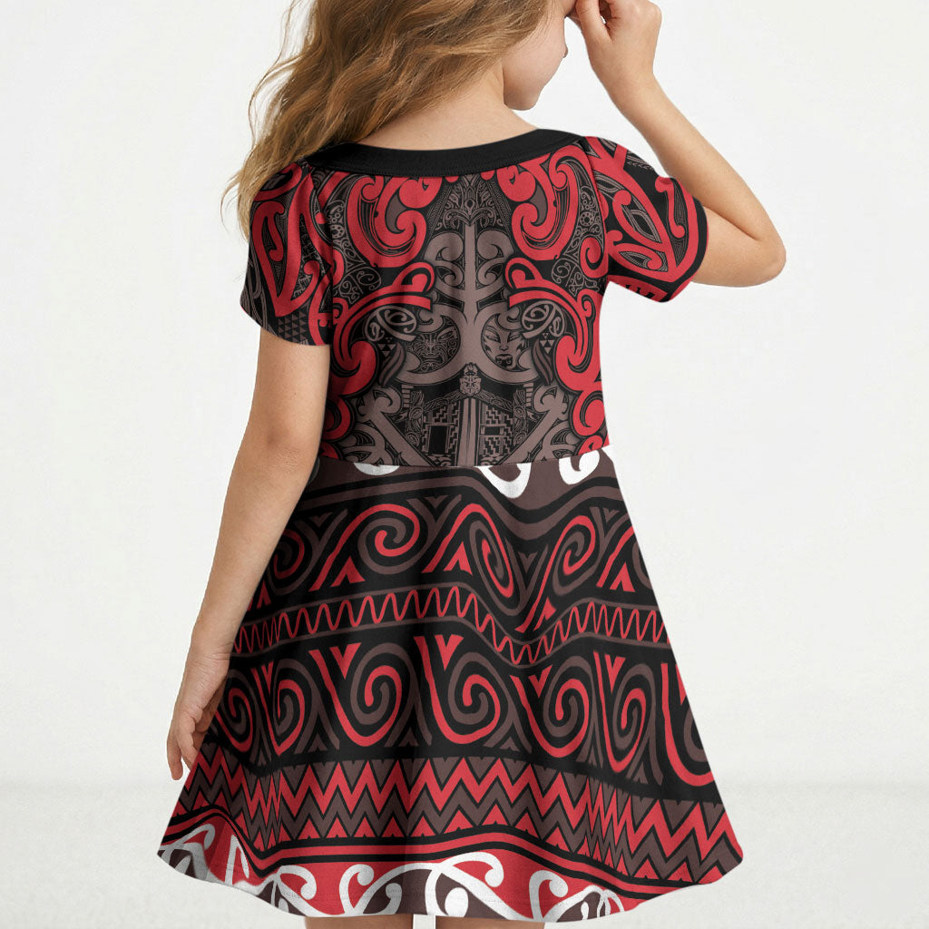 Aotearoa Iwi Ngati Awa Kid Short Sleeve Dress Maori Wharenui House Tribal Pattern LT9 - Polynesian Pride