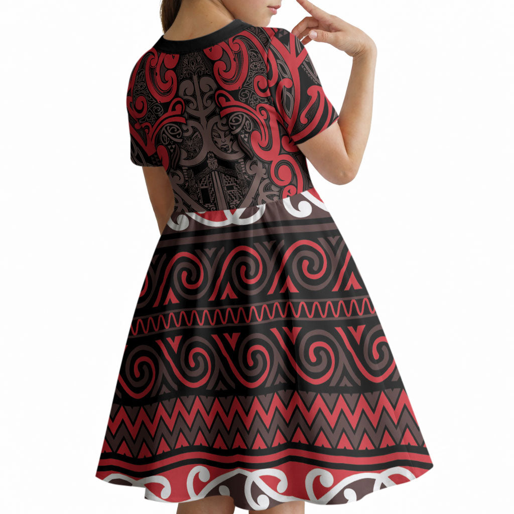 Aotearoa Iwi Ngati Awa Kid Short Sleeve Dress Maori Wharenui House Tribal Pattern LT9 - Polynesian Pride