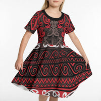 Aotearoa Iwi Ngati Awa Kid Short Sleeve Dress Maori Wharenui House Tribal Pattern LT9 - Polynesian Pride