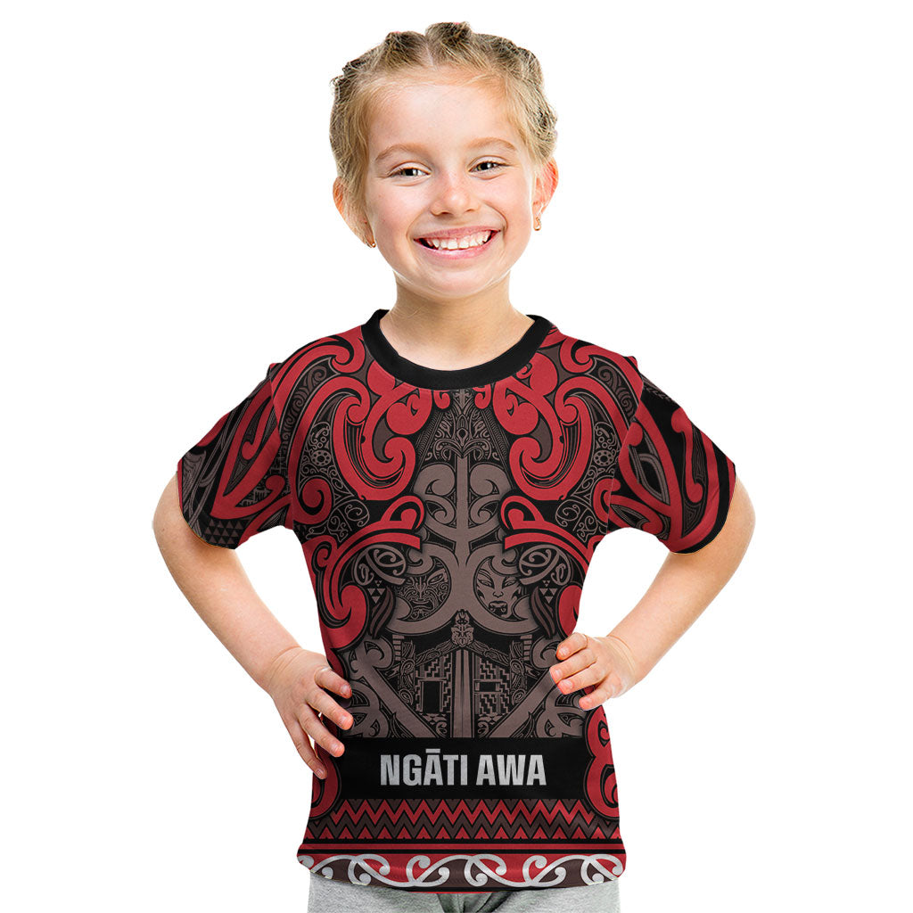 Aotearoa Iwi Ngati Awa Kid T Shirt Maori Wharenui House Tribal Pattern LT9 Red - Polynesian Pride