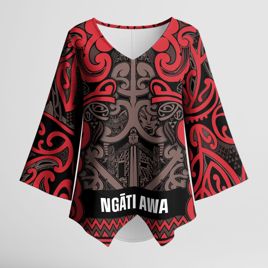 Aotearoa Iwi Ngati Awa Kimono Sleeve Blouse Maori Wharenui House Tribal Pattern LT9 Female Red - Polynesian Pride