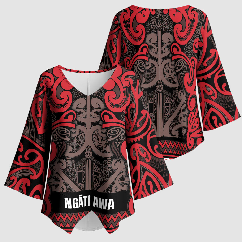 Aotearoa Iwi Ngati Awa Kimono Sleeve Blouse Maori Wharenui House Tribal Pattern LT9 - Polynesian Pride