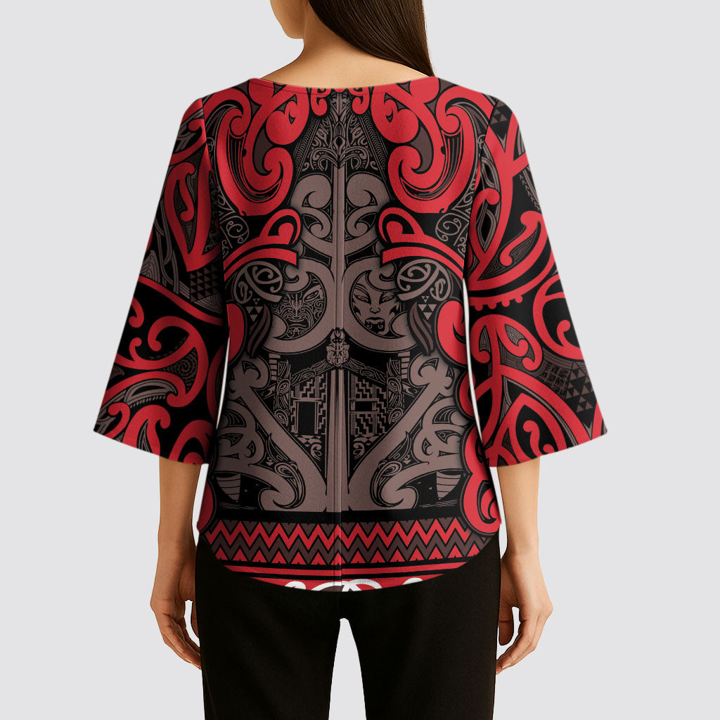 Aotearoa Iwi Ngati Awa Kimono Sleeve Blouse Maori Wharenui House Tribal Pattern LT9 - Polynesian Pride