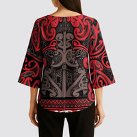 Aotearoa Iwi Ngati Awa Kimono Sleeve Blouse Maori Wharenui House Tribal Pattern LT9 - Polynesian Pride