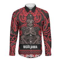 Aotearoa Iwi Ngati Awa Long Sleeve Button Shirt Maori Wharenui House Tribal Pattern LT9 Unisex Red - Polynesian Pride
