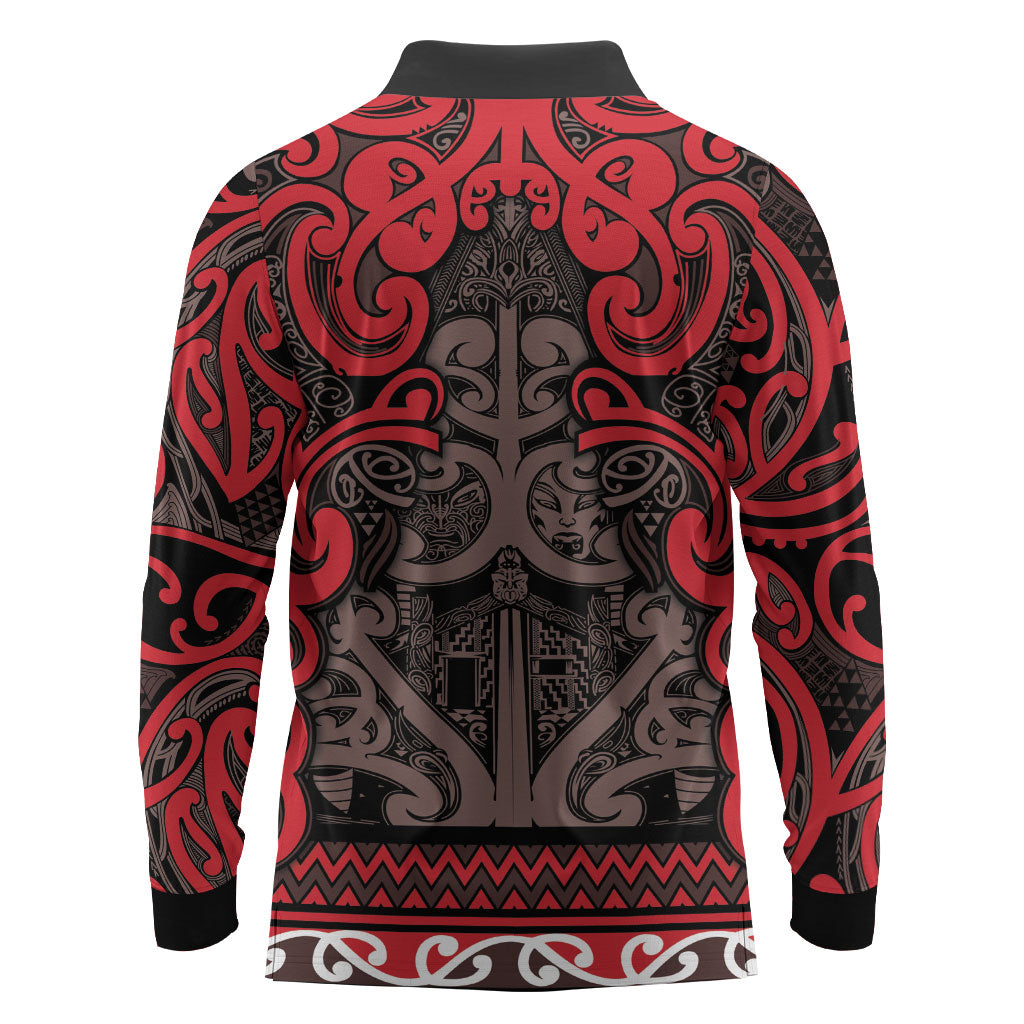 Aotearoa Iwi Ngati Awa Long Sleeve Polo Shirt Maori Wharenui House Tribal Pattern LT9 - Polynesian Pride