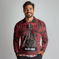 Aotearoa Iwi Ngati Awa Long Sleeve Polo Shirt Maori Wharenui House Tribal Pattern LT9 - Polynesian Pride