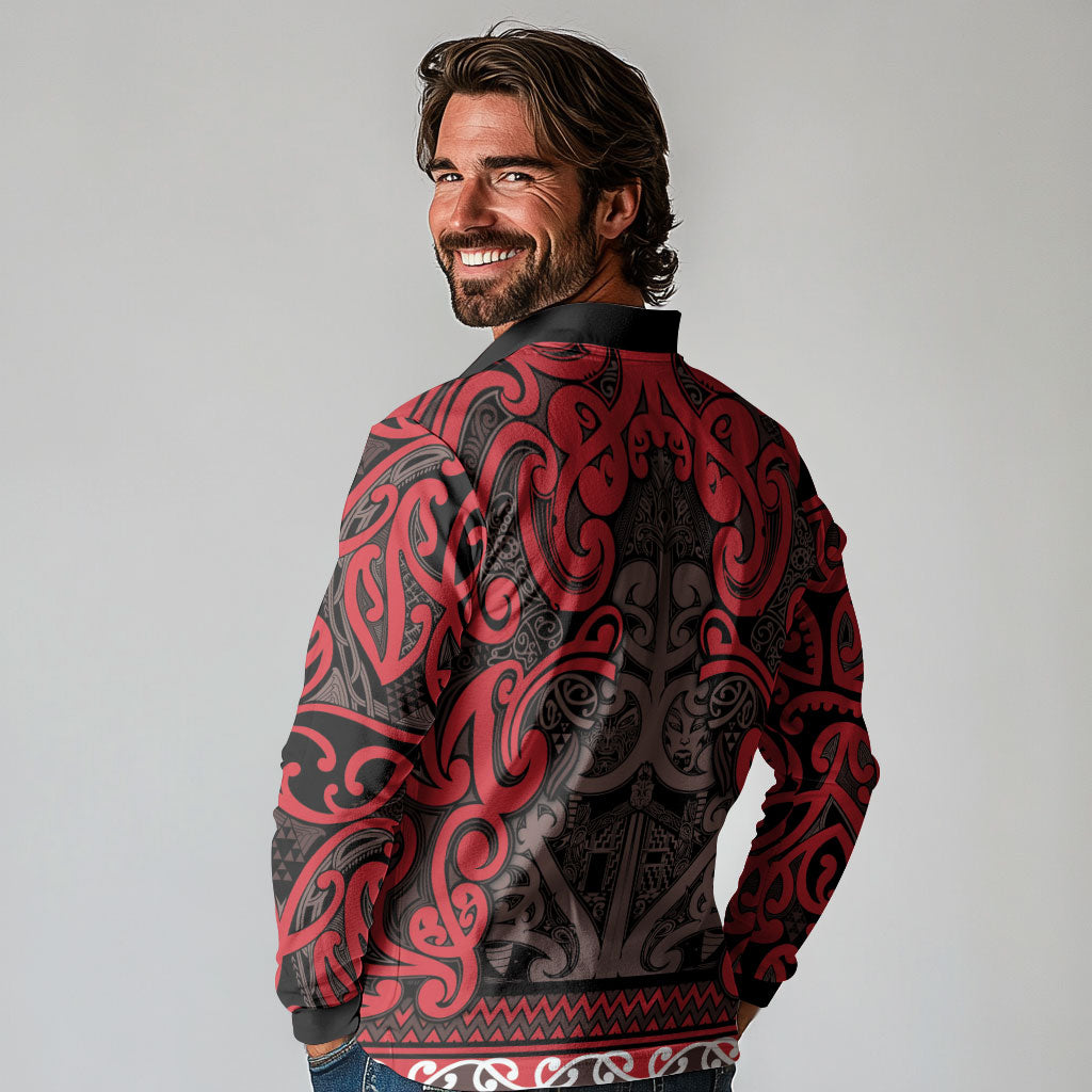 Aotearoa Iwi Ngati Awa Long Sleeve Polo Shirt Maori Wharenui House Tribal Pattern LT9 - Polynesian Pride