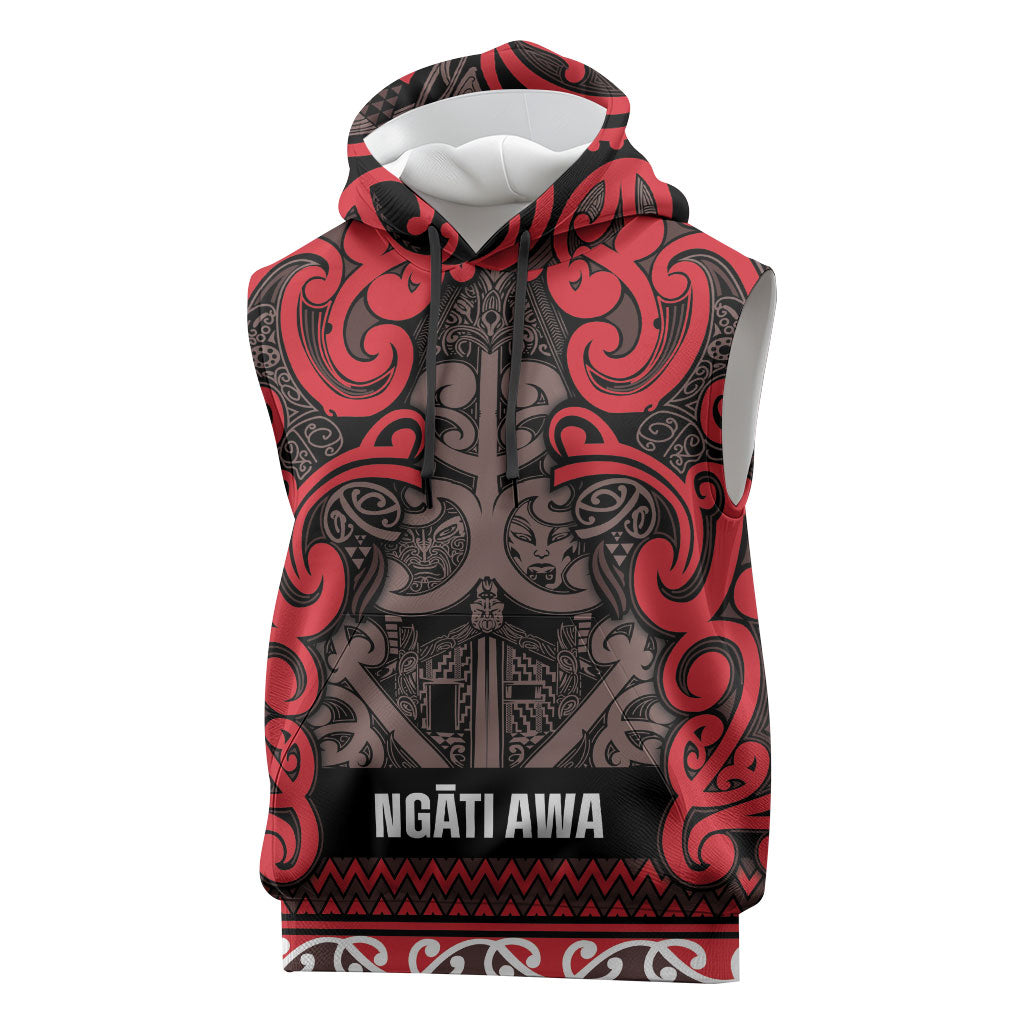 Aotearoa Iwi Ngati Awa Sleeveless Hoodie Maori Wharenui House Tribal Pattern LT9 Red - Polynesian Pride
