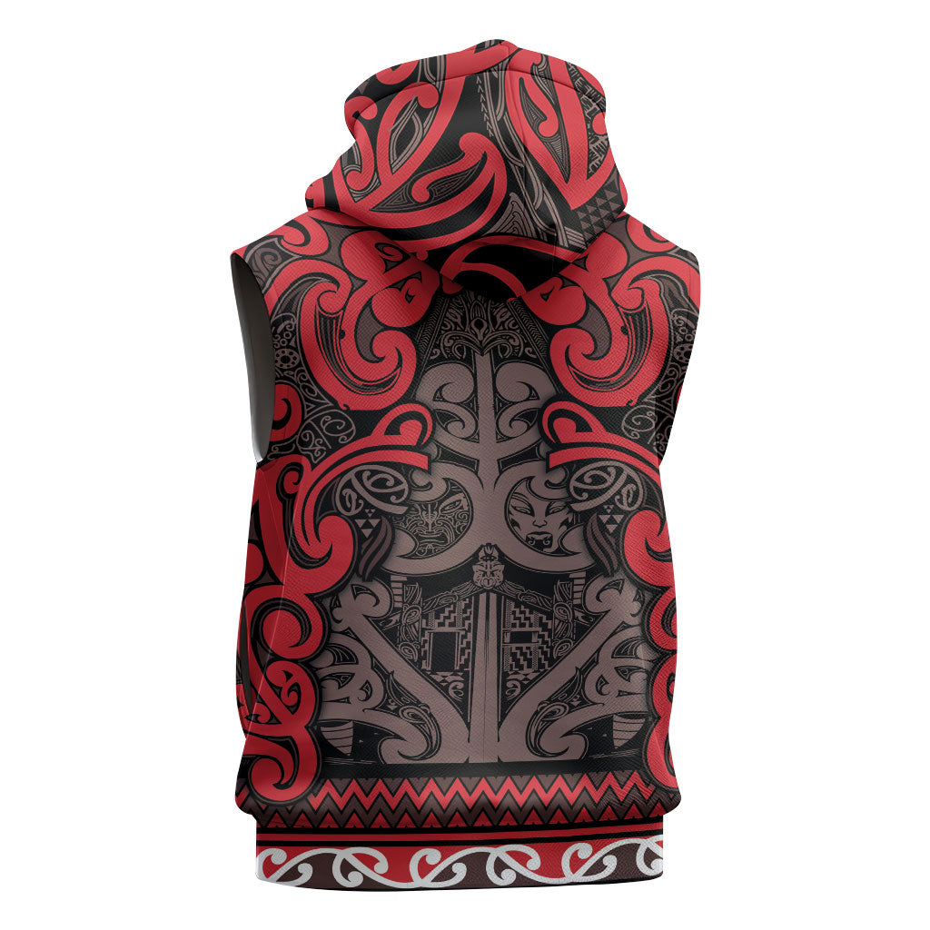 Aotearoa Iwi Ngati Awa Sleeveless Zip Hoodie Maori Wharenui House Tribal Pattern LT9 - Polynesian Pride