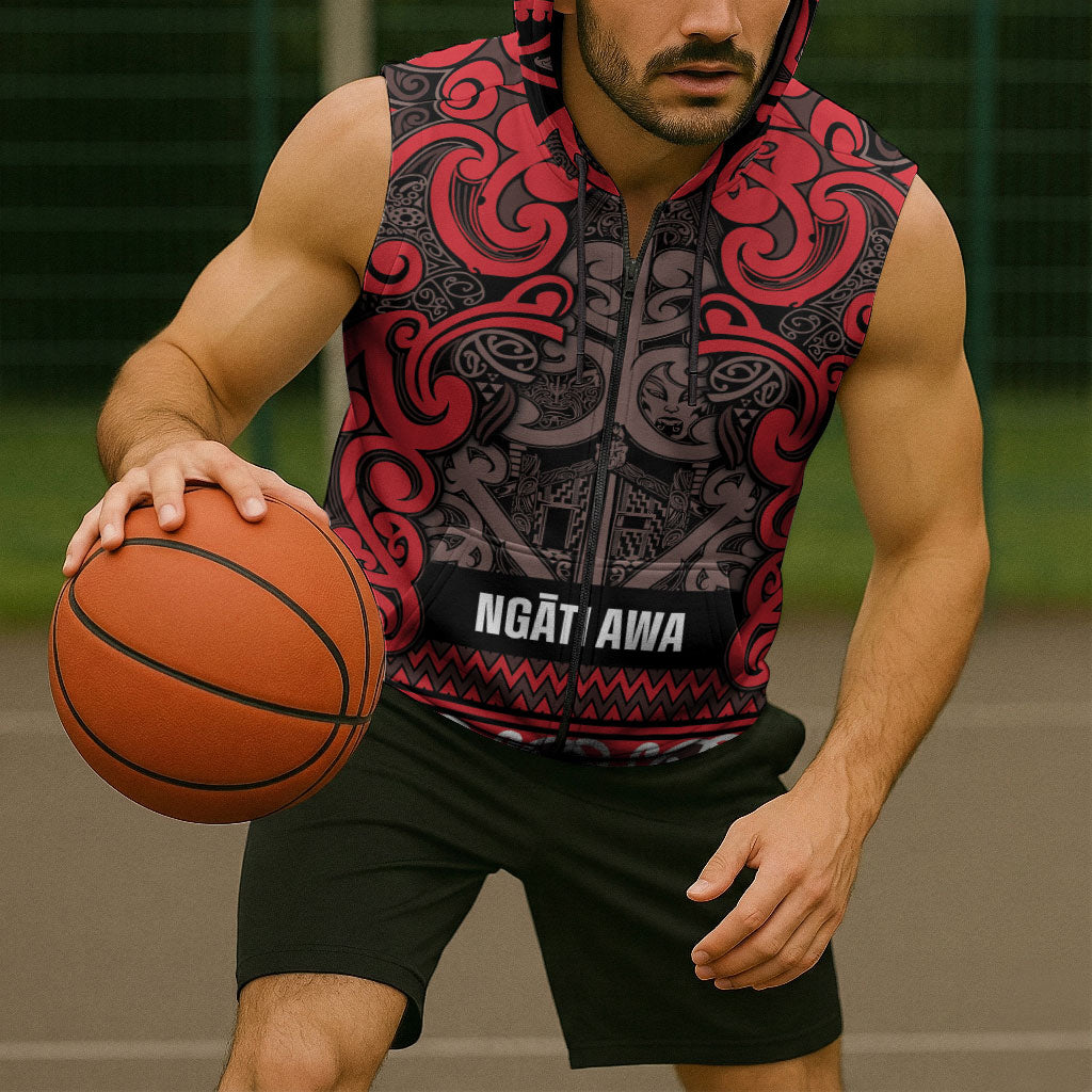 Aotearoa Iwi Ngati Awa Sleeveless Zip Hoodie Maori Wharenui House Tribal Pattern LT9 - Polynesian Pride