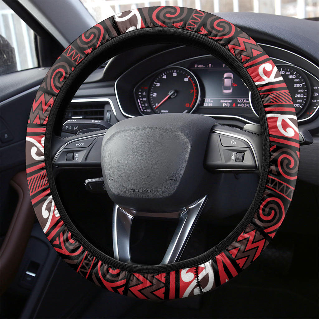 Aotearoa Iwi Ngati Awa Steering Wheel Cover Maori Wharenui House Tribal Pattern LT9 - Polynesian Pride