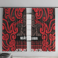 Aotearoa Iwi Ngati Awa Window Curtain Maori Wharenui House Tribal Pattern LT9 With Hooks Red - Polynesian Pride