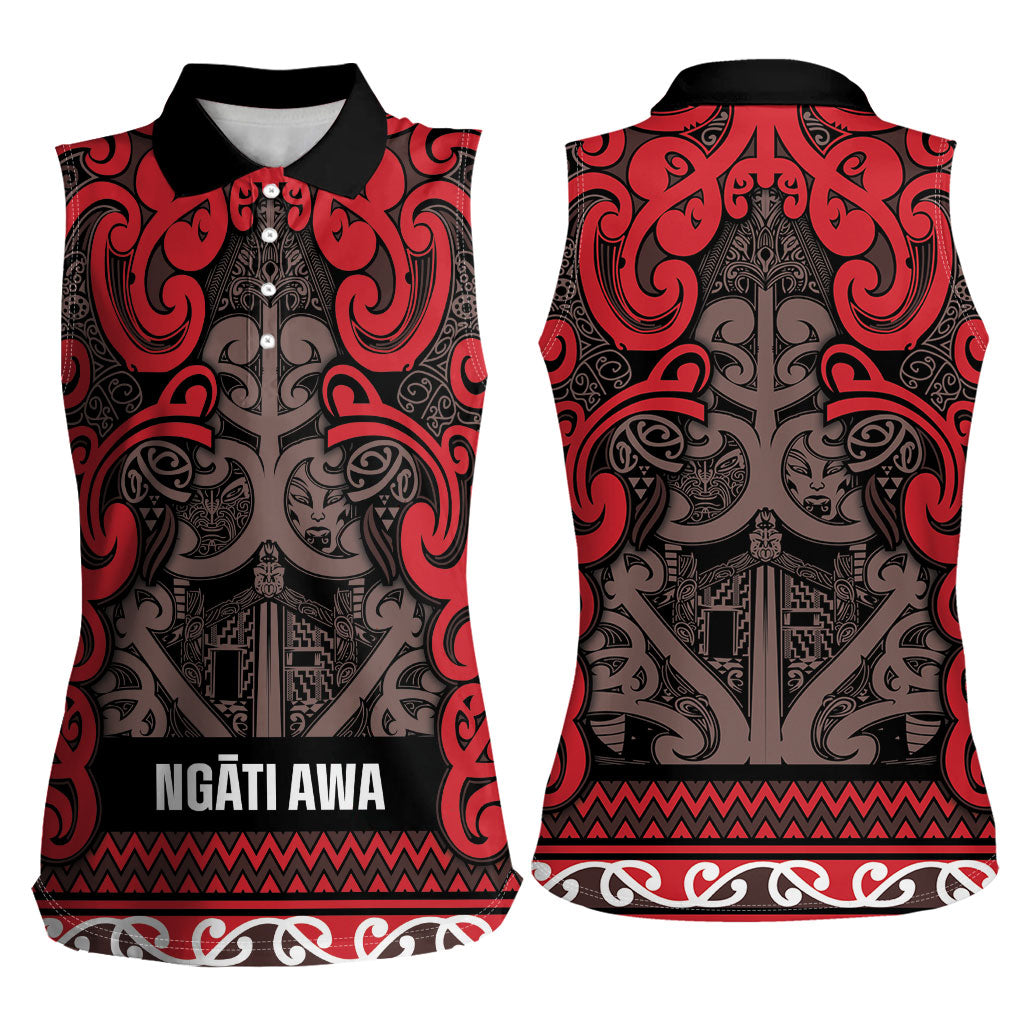Aotearoa Iwi Ngati Awa Women Sleeveless Polo Shirt Maori Wharenui House Tribal Pattern LT9 - Polynesian Pride