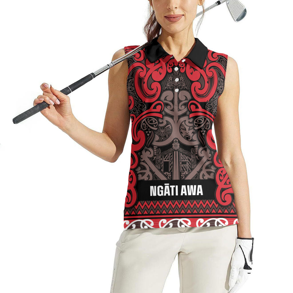 Aotearoa Iwi Ngati Awa Women Sleeveless Polo Shirt Maori Wharenui House Tribal Pattern LT9 - Polynesian Pride