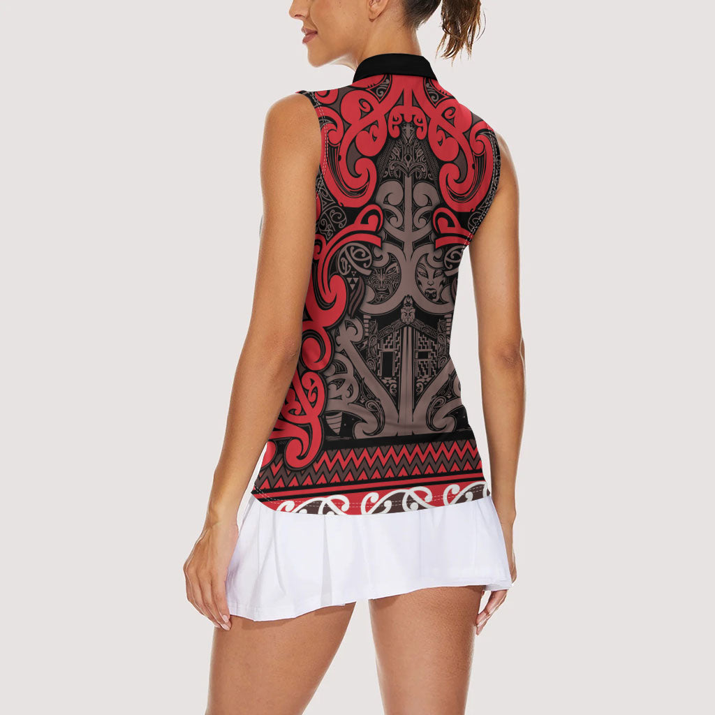 Aotearoa Iwi Ngati Awa Women Sleeveless Polo Shirt Maori Wharenui House Tribal Pattern LT9 - Polynesian Pride
