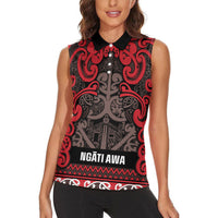 Aotearoa Iwi Ngati Awa Women Sleeveless Polo Shirt Maori Wharenui House Tribal Pattern LT9 - Polynesian Pride