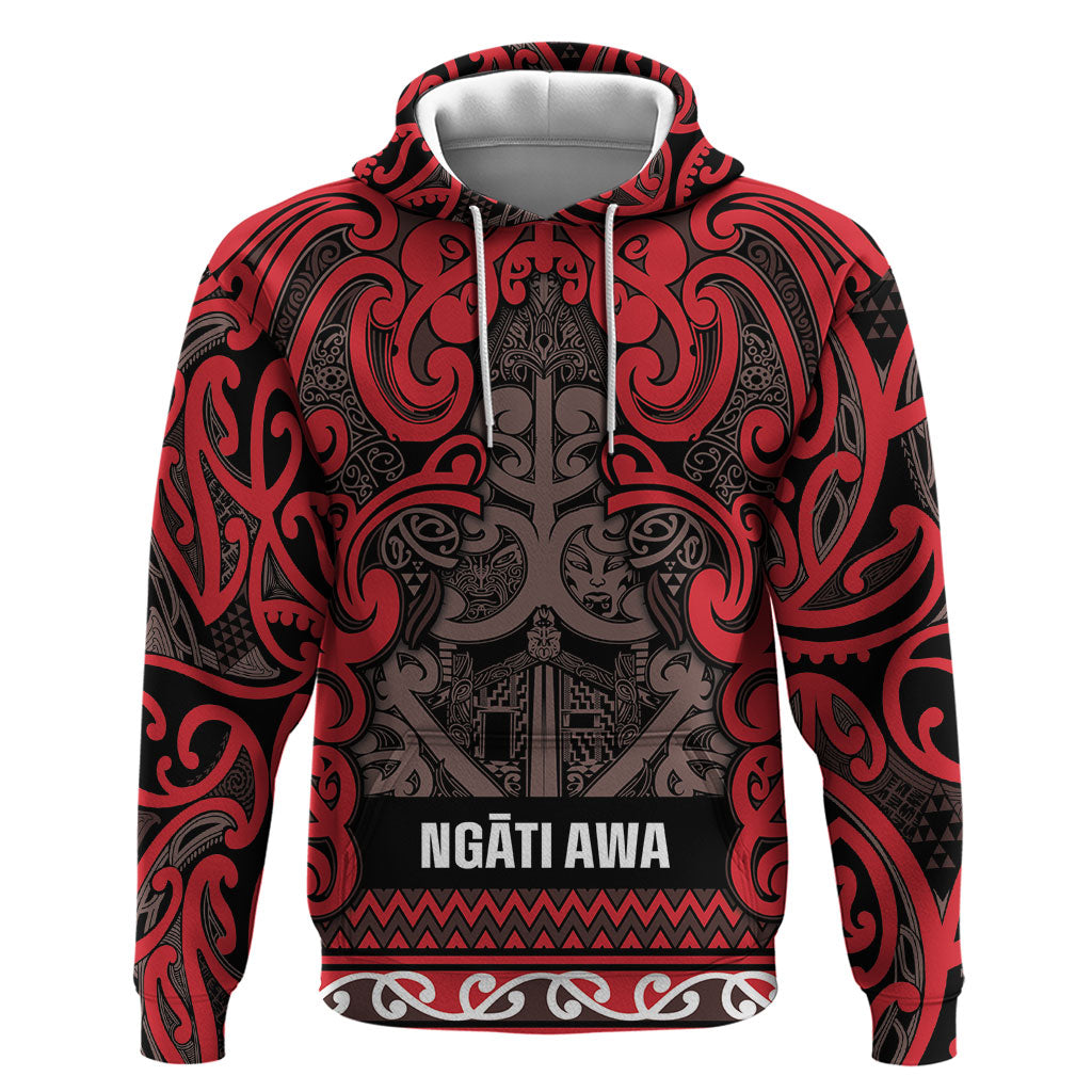 Aotearoa Iwi Ngati Awa Zip Hoodie Maori Wharenui House Tribal Pattern LT9 Pullover Hoodie Red - Polynesian Pride