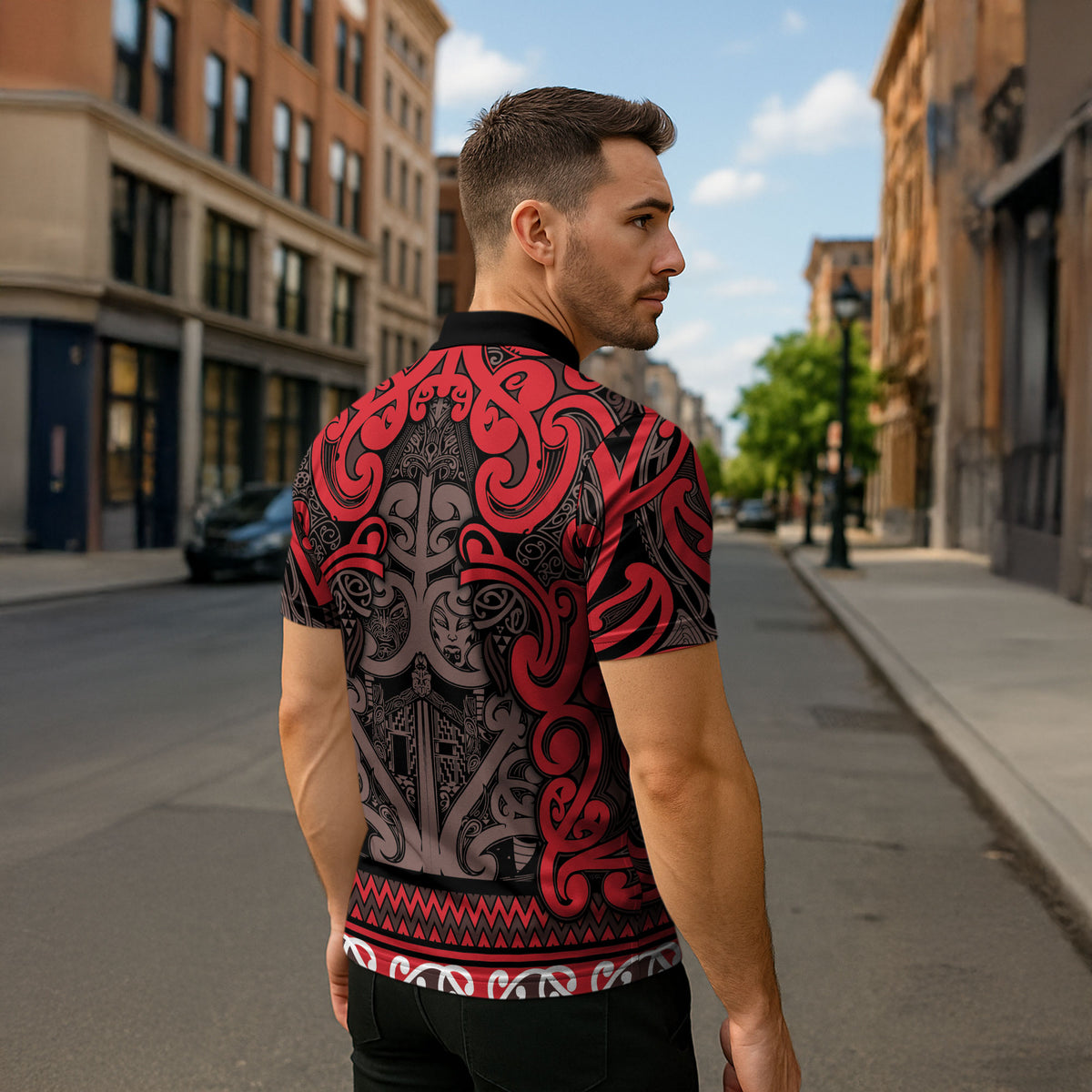 Aotearoa Iwi Ngati Awa Zipper Polo Shirt Maori Wharenui House Tribal Pattern LT9 - Polynesian Pride