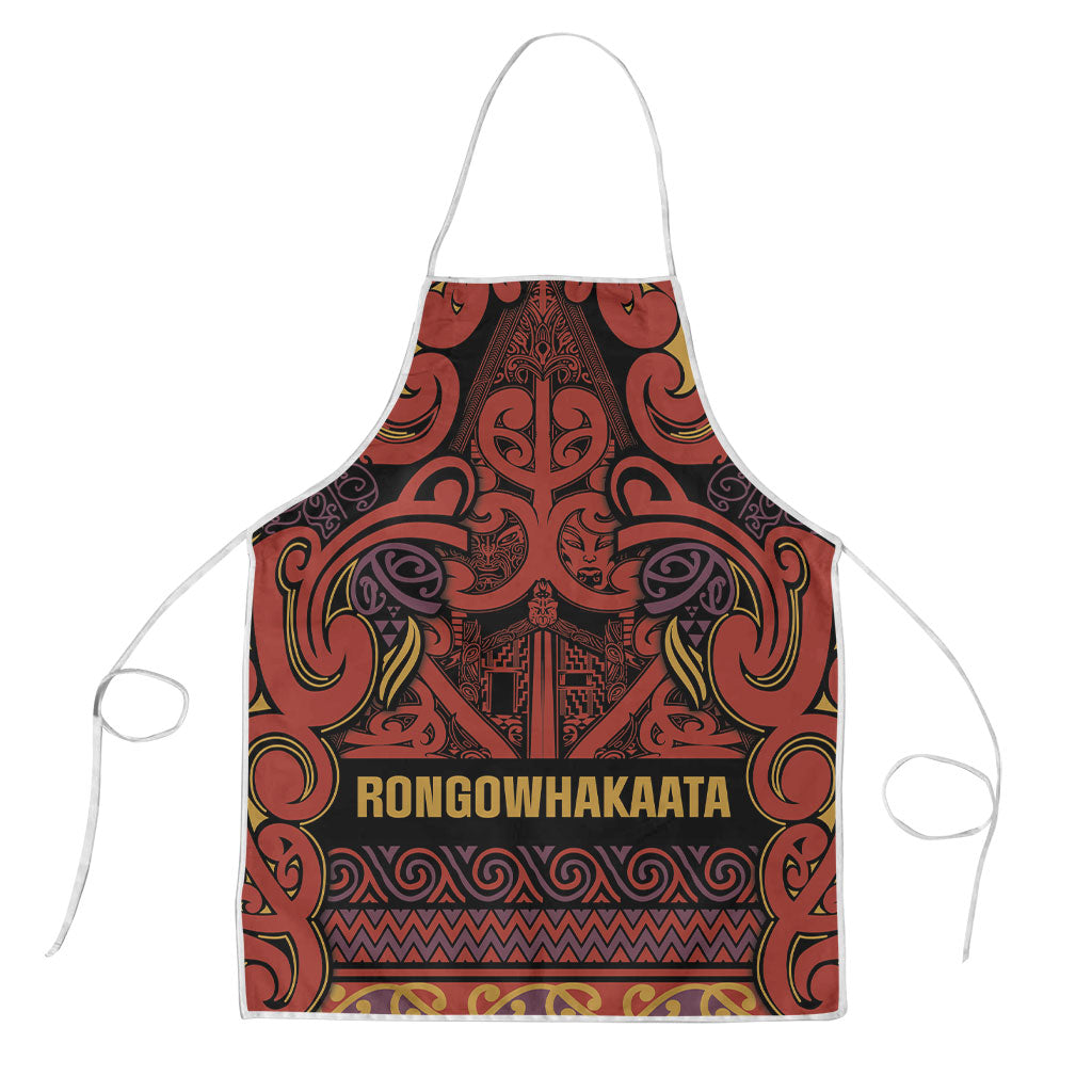 Aotearoa Iwi Rongowhakaata Apron Maori Wharenui House Tribal Pattern LT9 Brick Red - Polynesian Pride