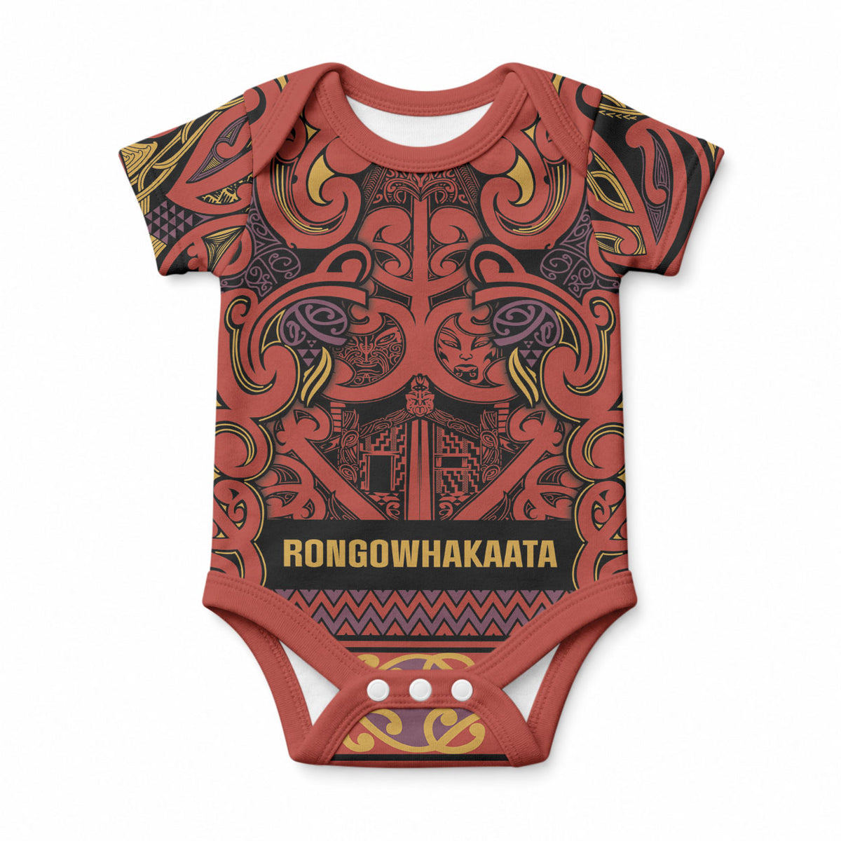 Aotearoa Iwi Rongowhakaata Baby Onesie Maori Wharenui House Tribal Pattern