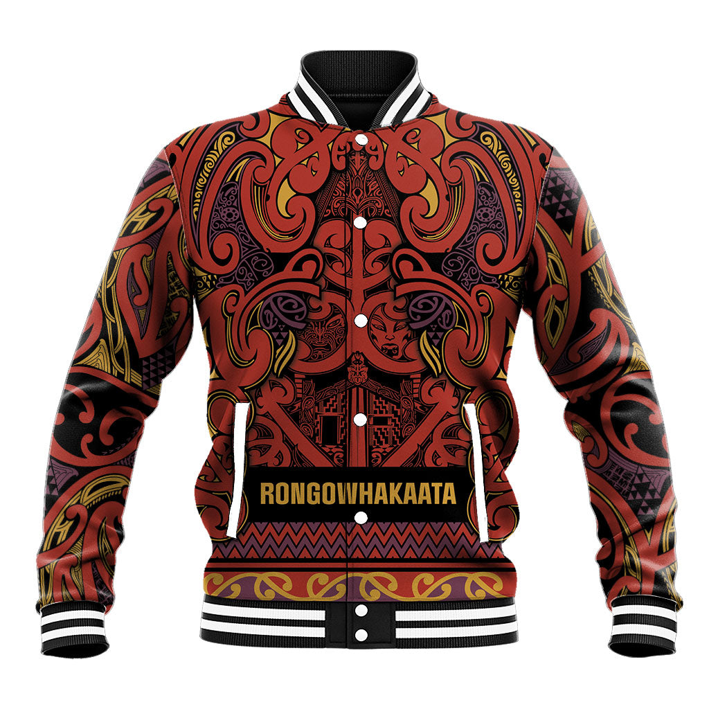 Aotearoa Iwi Rongowhakaata Baseball Jacket Maori Wharenui House Tribal Pattern LT9 Unisex Brick Red - Polynesian Pride