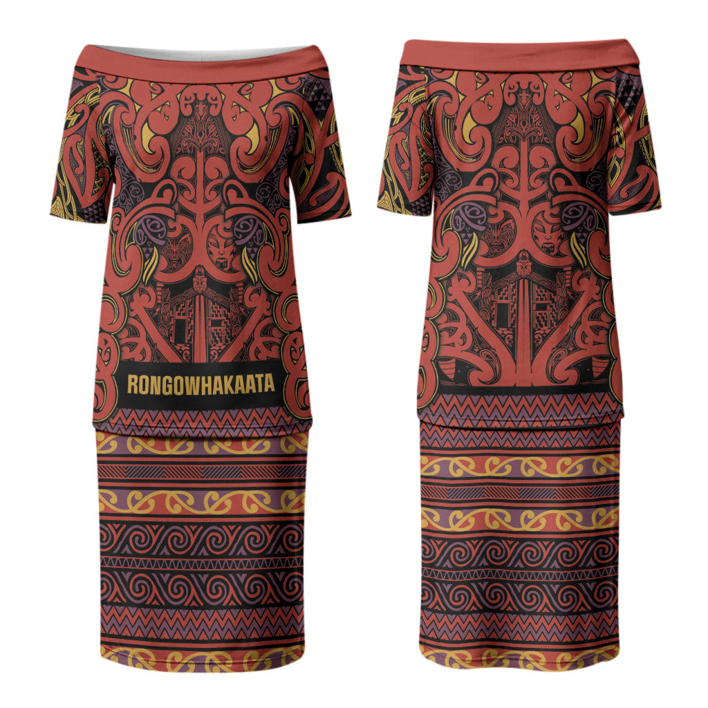 Aotearoa Iwi Rongowhakaata Couples Matching Puletasi and Hawaiian Shirt Maori Wharenui House Tribal Pattern LT9 - Polynesian Pride