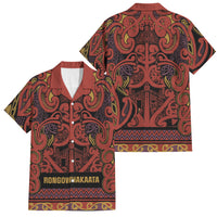 Aotearoa Iwi Rongowhakaata Family Matching Short Sleeve Bodycon Dress and Hawaiian Shirt Maori Wharenui House Tribal Pattern LT9 Dad's Shirt - Short Sleeve Brick Red - Polynesian Pride