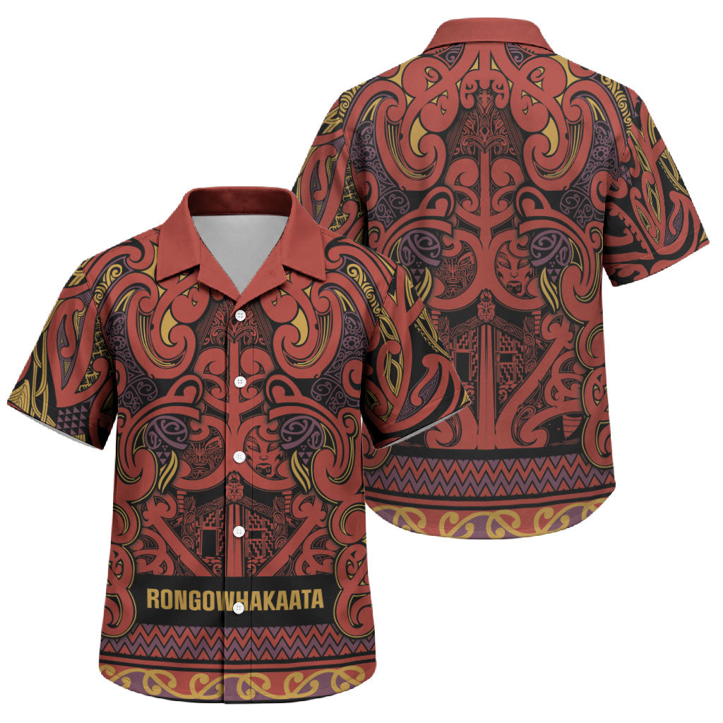 Aotearoa Iwi Rongowhakaata Family Matching Tank Maxi Dress and Hawaiian Shirt Maori Wharenui House Tribal Pattern LT9 Son's Shirt Brick Red - Polynesian Pride