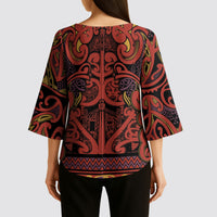 Aotearoa Iwi Rongowhakaata Kimono Sleeve Blouse Maori Wharenui House Tribal Pattern LT9 - Polynesian Pride