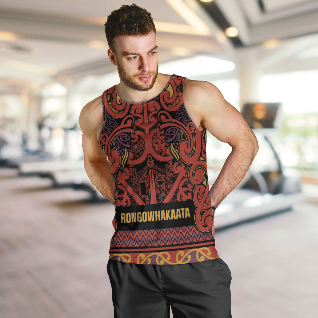 Aotearoa Iwi Rongowhakaata Men Tank Top Maori Wharenui House Tribal Pattern