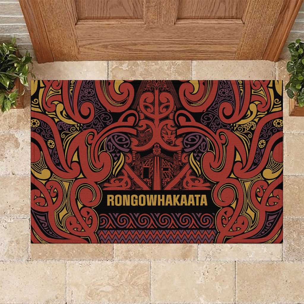 Aotearoa Iwi Rongowhakaata Rubber Doormat Maori Wharenui House Tribal Pattern