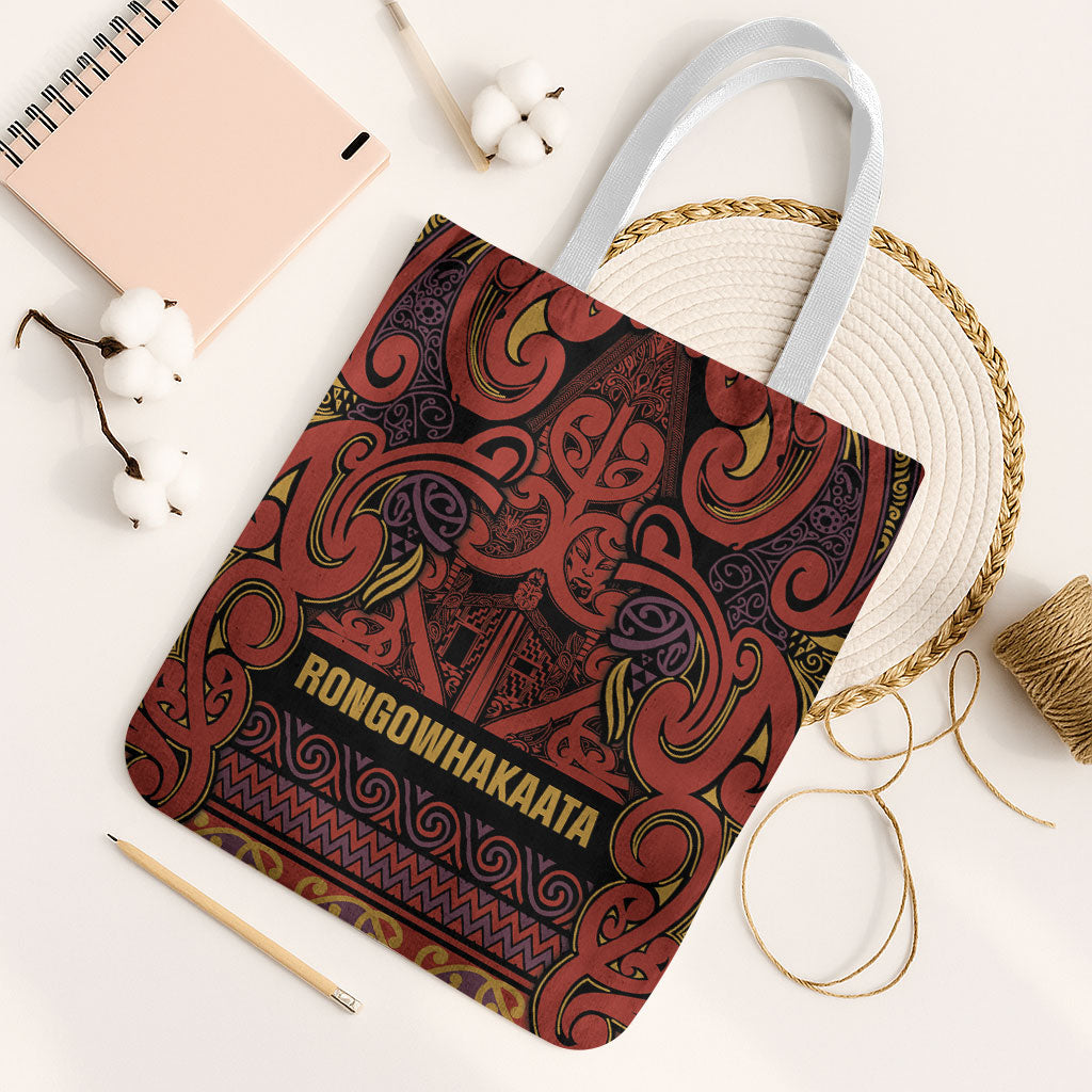 Aotearoa Iwi Rongowhakaata Tote Bag Maori Wharenui House Tribal Pattern LT9 White Strap One Size Brick Red - Polynesian Pride