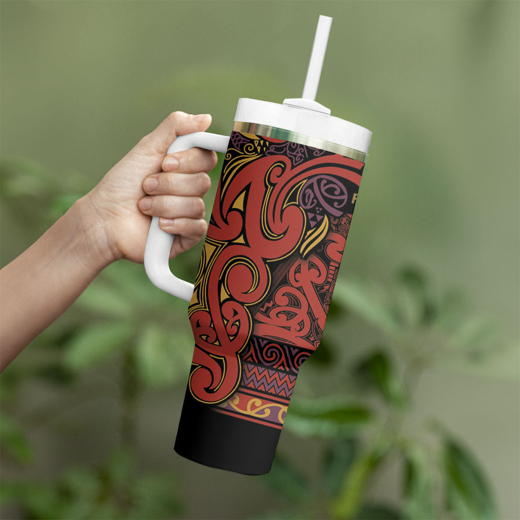 Aotearoa Iwi Rongowhakaata Tumbler With Handle Maori Wharenui House Tribal Pattern LT9 - Polynesian Pride