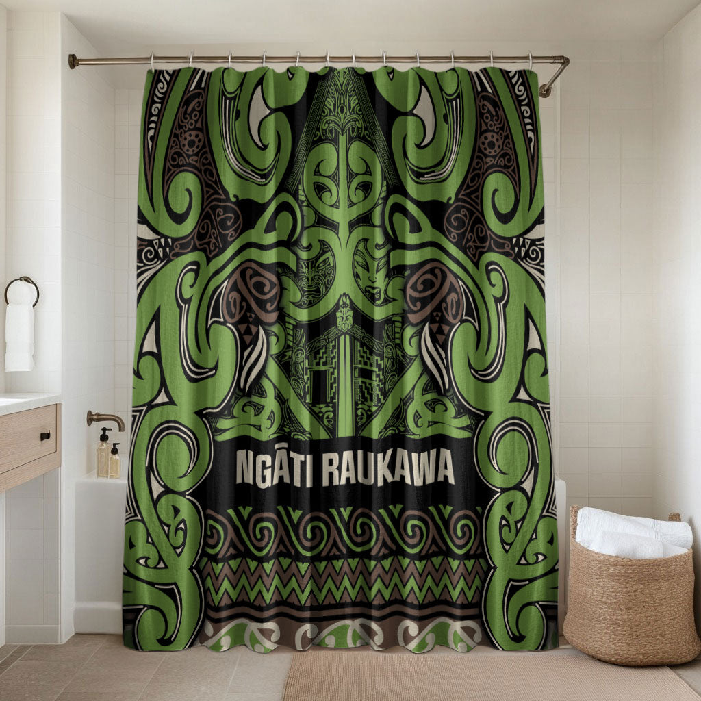 Aotearoa Iwi Ngati Raukawa Bathroom Set Maori Wharenui House Tribal Pattern LT9 Shower Curtain Only Olive green - Polynesian Pride