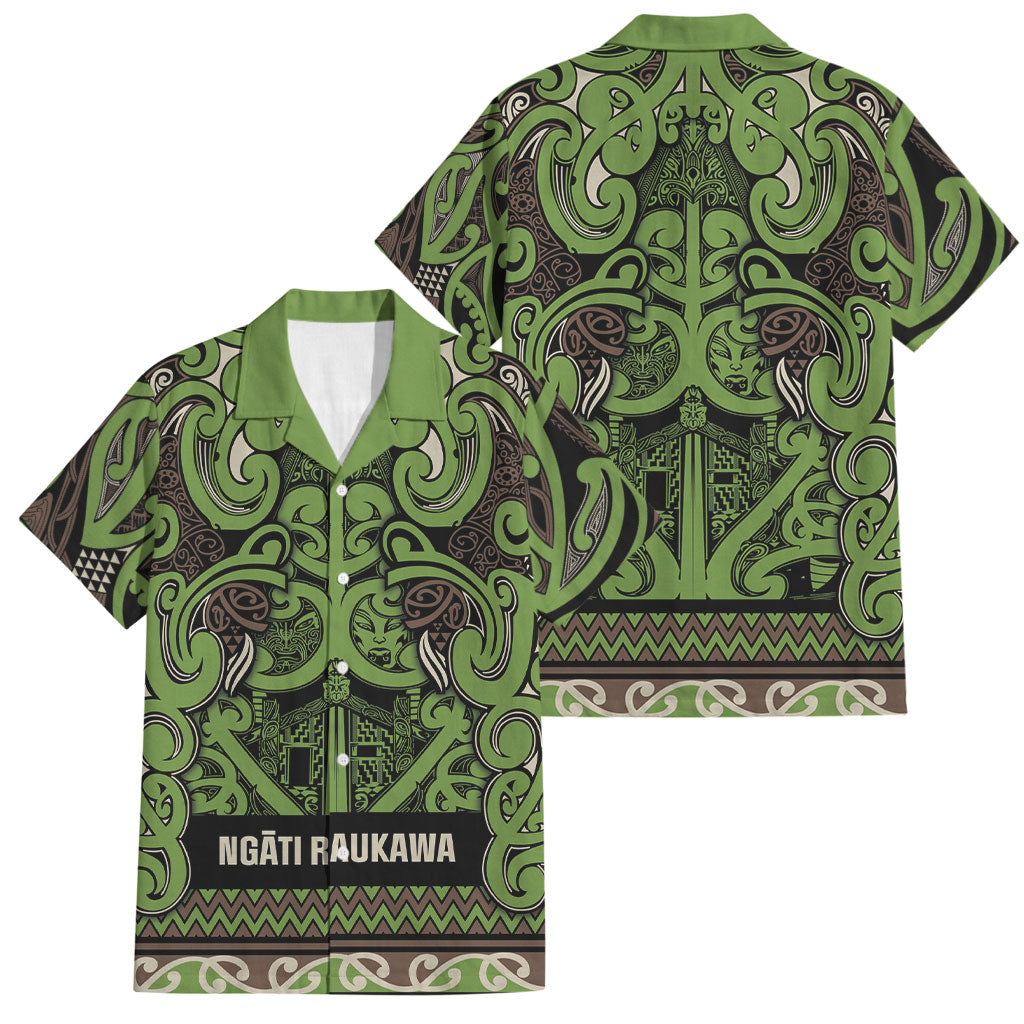 Aotearoa Iwi Ngati Raukawa Family Matching Short Sleeve Bodycon Dress and Hawaiian Shirt Maori Wharenui House Tribal Pattern LT9 Dad's Shirt - Short Sleeve Olive green - Polynesian Pride
