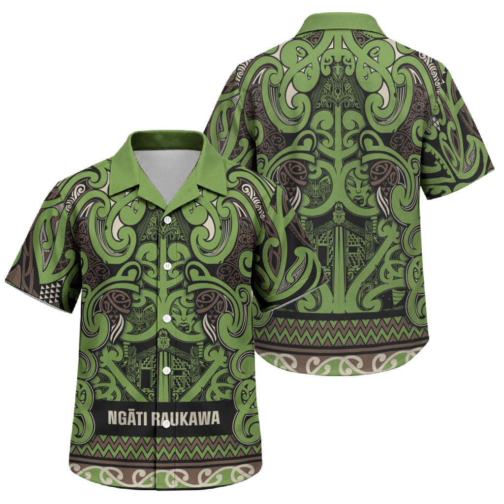 Aotearoa Iwi Ngati Raukawa Family Matching Short Sleeve Bodycon Dress and Hawaiian Shirt Maori Wharenui House Tribal Pattern LT9 Son's Shirt Olive green - Polynesian Pride