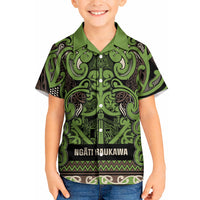 Aotearoa Iwi Ngati Raukawa Kid Hawaiian Shirt Maori Wharenui House Tribal Pattern LT9 Kid Olive green - Polynesian Pride